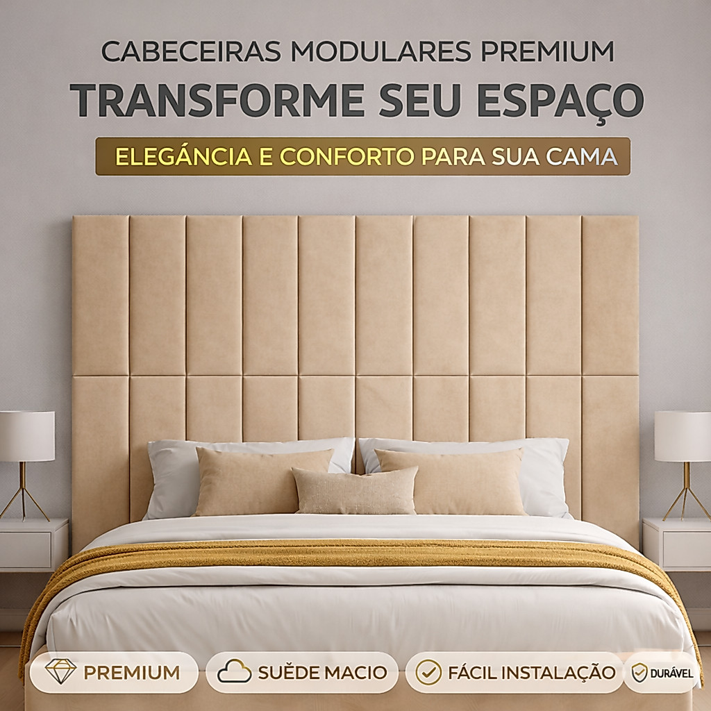 Cabeceiras de Cama Box Casal Queen, King 60x20cm Atacado | Monte em Formato de L ou a Parede Toda