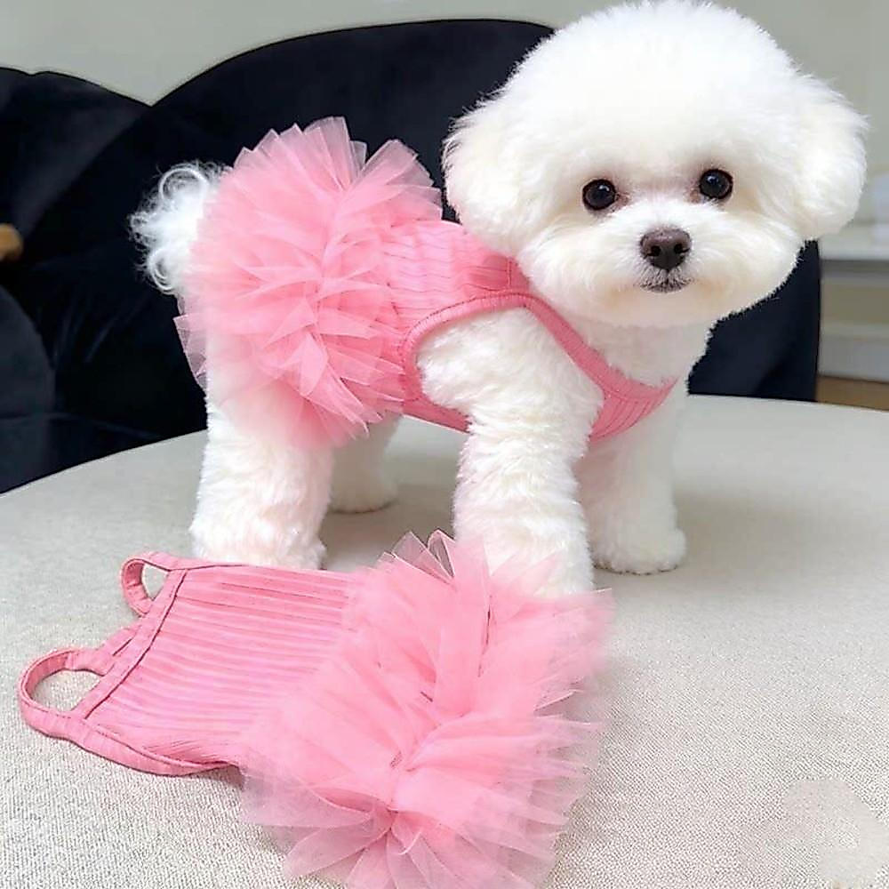 Vestido Slip LOVUR para Filhotes, Vestido de Princesa para Animais de Estimação com Barra de Renda Respirável, Macio e A