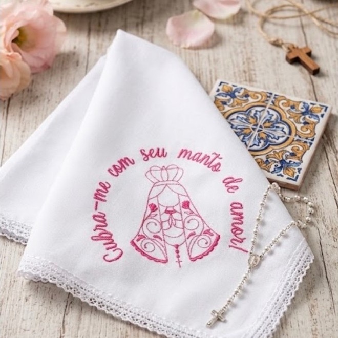 Cueiro Manta Bebê Bordado Nossa Senhora Aparecida | Manta de Bebê Personalizada | Enxoval Bebê | Maternidade