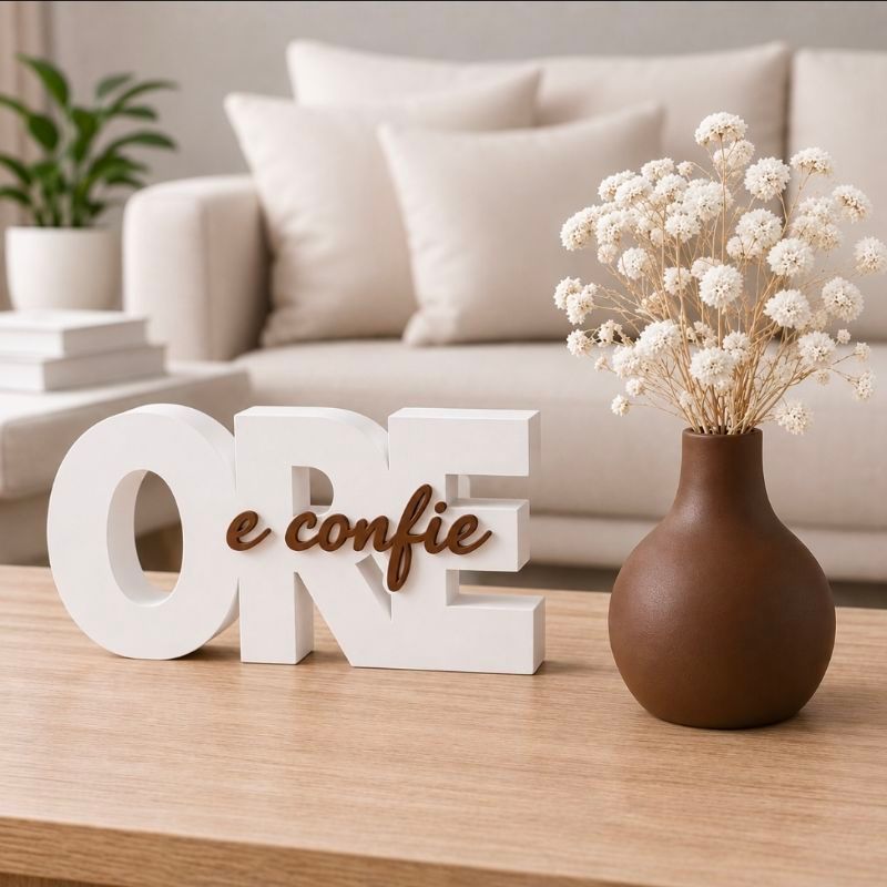 Kit Decorativo Ore e Confie com Vasinho Enfeite de Mesa Decoração Cristã Religiosa Fé Presente Evangélico Católico Sala