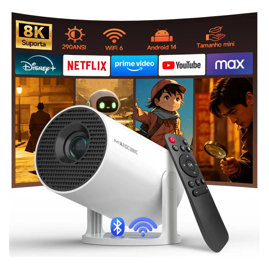 Projetor Magcubic HY300 Pro 290 ANSI WiFi 6 BT 5.4 Suporte 4K Home theater portátil