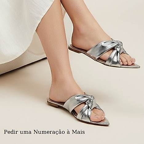 Sapatilha Feminina Confortável Luxo Elegante Sapato Feminino Rasteira Bico Folha Prata