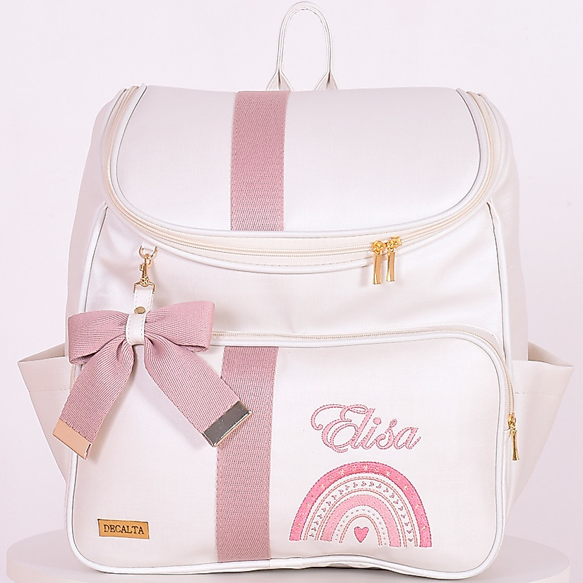 Mochila Maternidade Personalizada Arco Íris Off/Rosê - 01 Peça