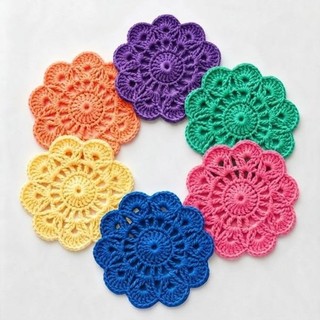 Kit de 6 descanso para copo em crochê flor, porta-copos crochê.