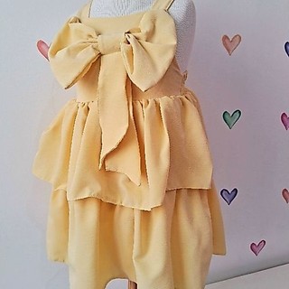 Vestido Infantil Menina Vestido Laço Amarelo Babados Vestido Fresco