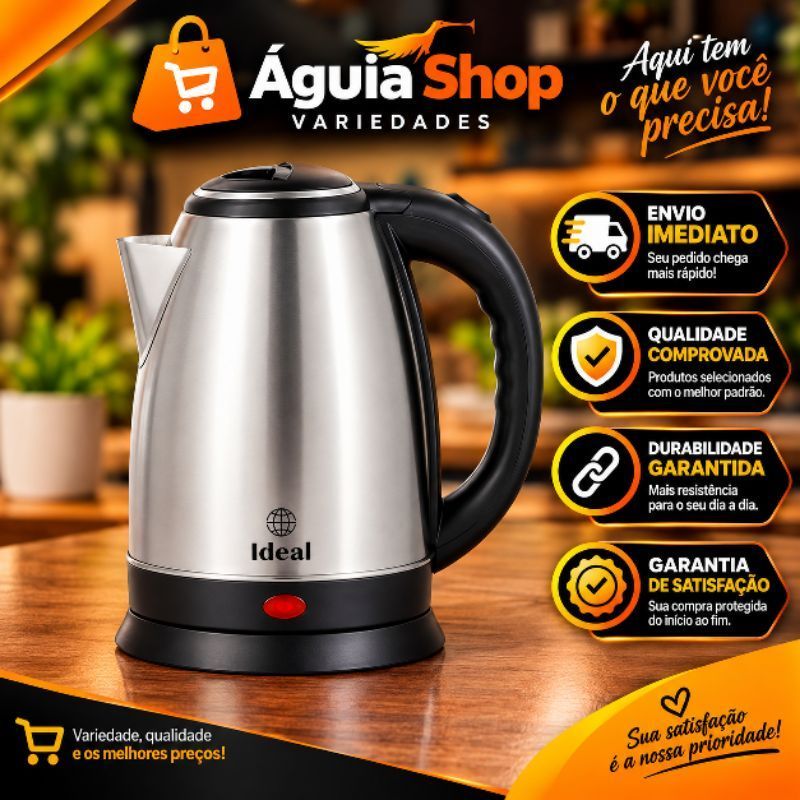 Chaleira Eletrica Inox Capacidade 1,8 Litros Potencia 1500 Watts Rápido Aquecimento Segurança Automática