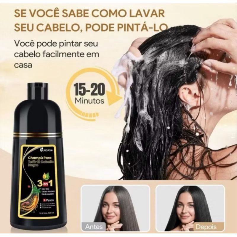 Shampoo Tinta Preto Black Hair Dye 3 em 1 – Cobre Fios Brancos, Brilho e Hidratação 200 ml — imagem 2 de 2