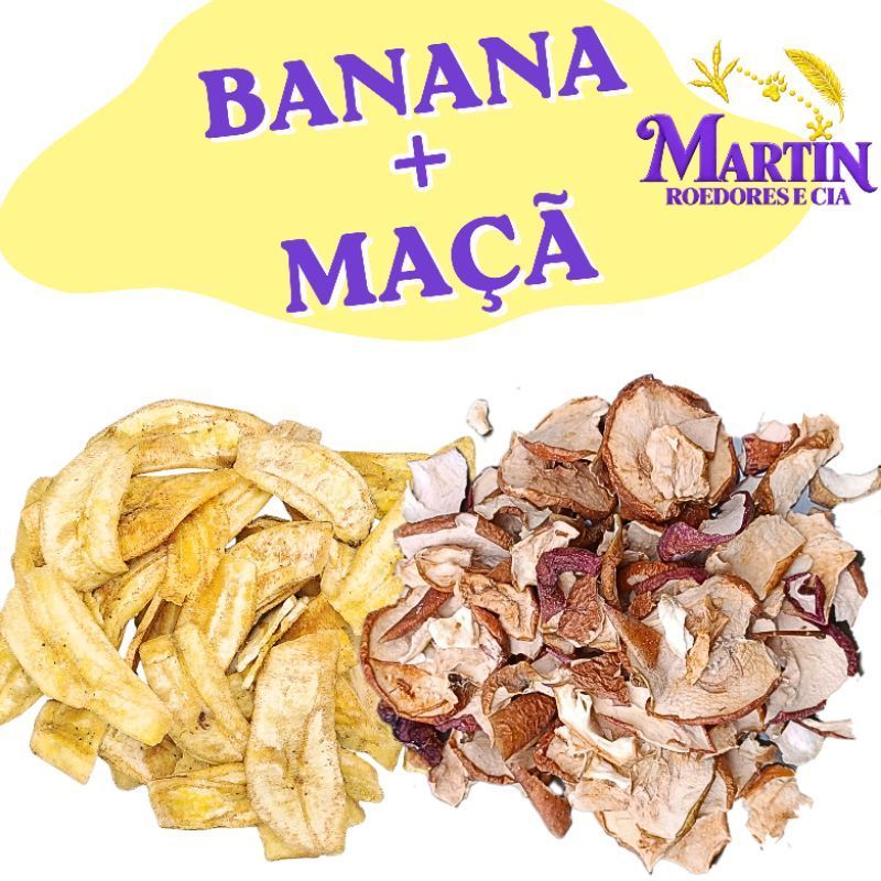 Banana Chips+ maçã desidratada, petisco, roedores, aves, hamster, gerbil, coelhos, chinchila