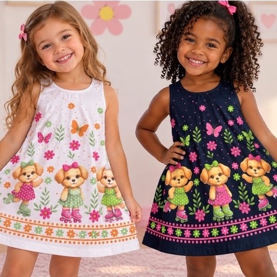 Vestido Infantil Gatinho Kyly 100% algodão caimento fluido