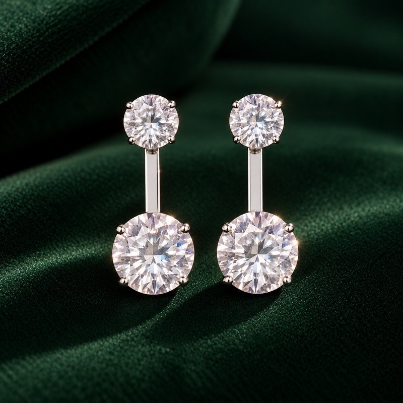 Brinco Duas Pedras Zircônia Transparente 8mm em Prata 925