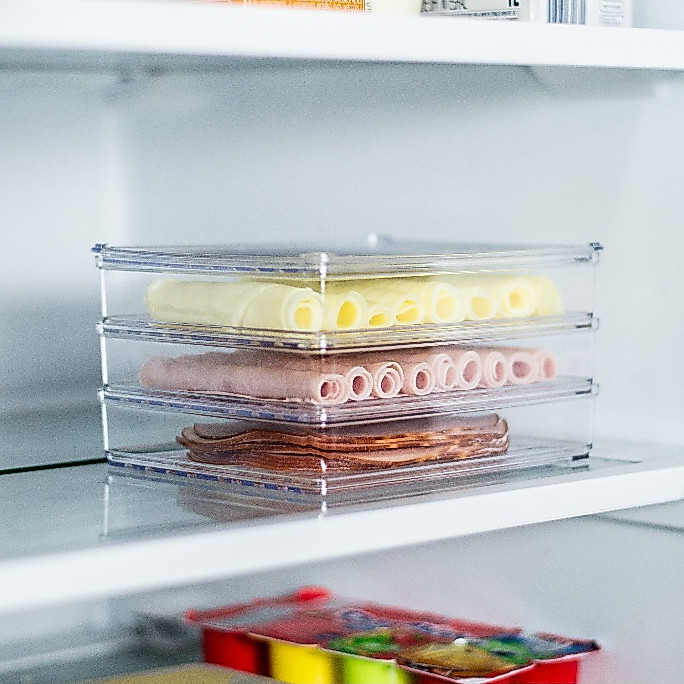 Porta Frios de Acrílico com 3 Compartimentos e 1 Tampa Geladeira Organizador Cozinha Hermético Empilhável