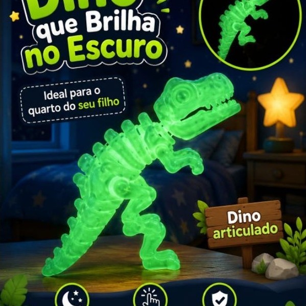 Dinossauro T-Rex Esqueleto Articulado Brilha no escuro e verde