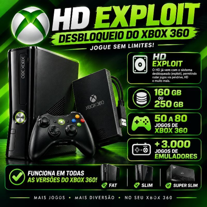 HD Externo para Xbox 360 Com Jogos +Aurora + Exploit compatibilidade total Jogos Xbox 360 + Emuladores