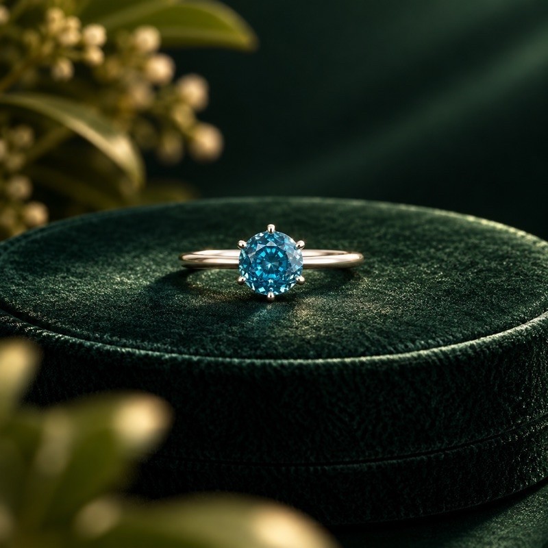 Anel Feminino Rose Cut Azul 8mm em Prata 925