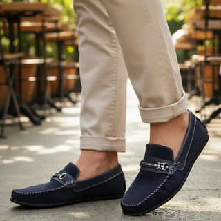 Mocassim Masculino Drive Casual Com Bico Quadrado e com Sola de Borracha Costurado