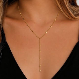 Colar Gravatinha Feminino em Aço Inoxidável | Colar Y Delicado com Discos