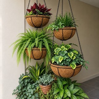 Vaso Suspenso de Fibra de Coco com Suporte de Ferro para Plantas Decorativo| 30cm