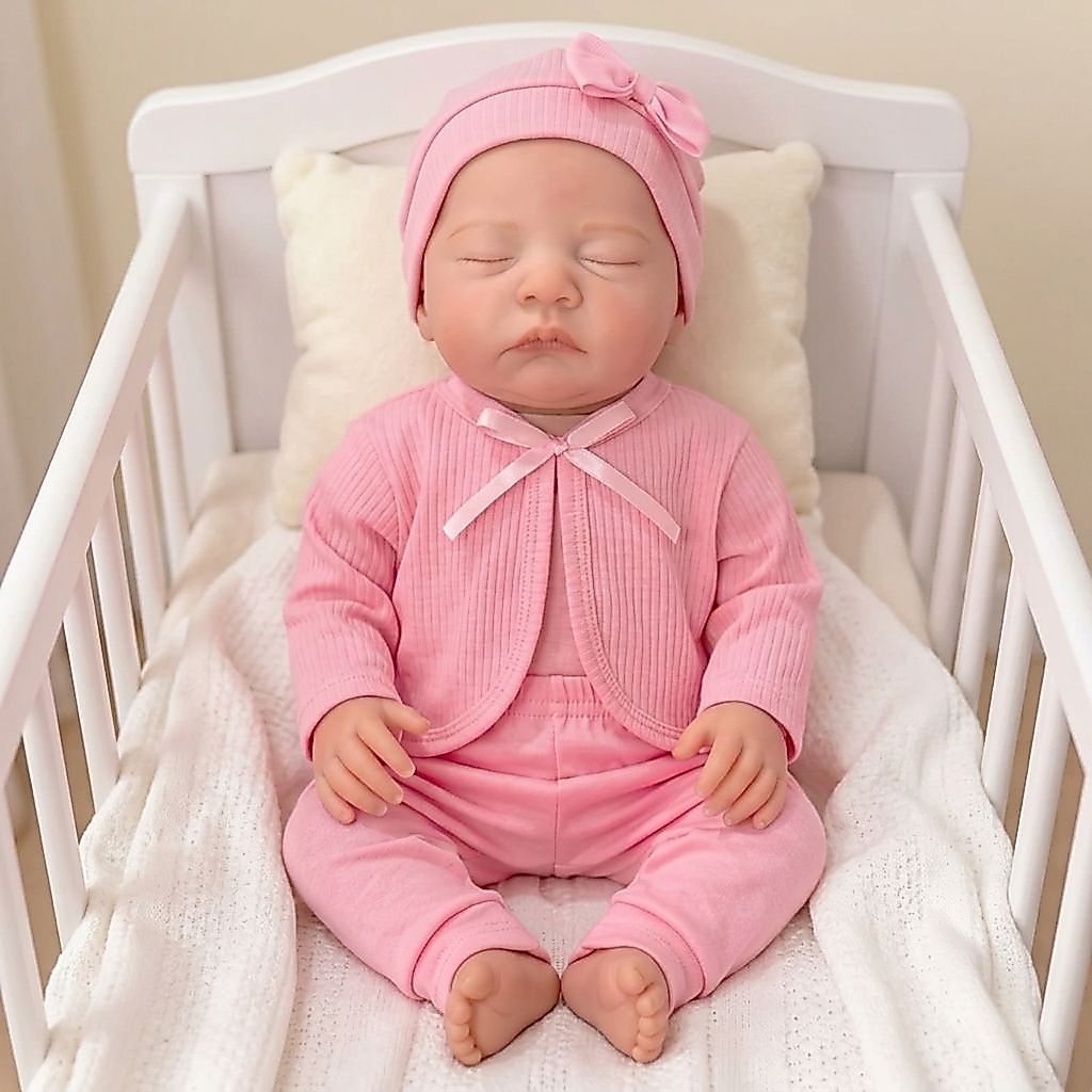 Boneca Reborn Bebê Realista Livia em Vinil Siliconado com Olhos Fechados Pode Tomar Banho Envio Imediato