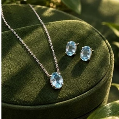 Conjunto Oval Aquamarine em Prata 925