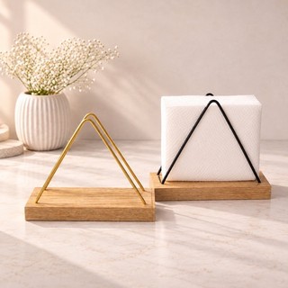 Porta Guardanapo Madeira Aço Preto Fosco Grande MDF para Mesa Cozinha Suporte