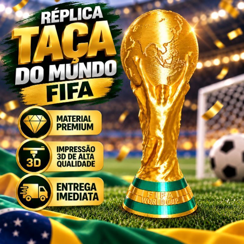 Taça Troféu Fifa Copa Do Mundo 2026 Dourada e Verde 30 cm Brasil Futebol  Coleção World Cup  Campeão