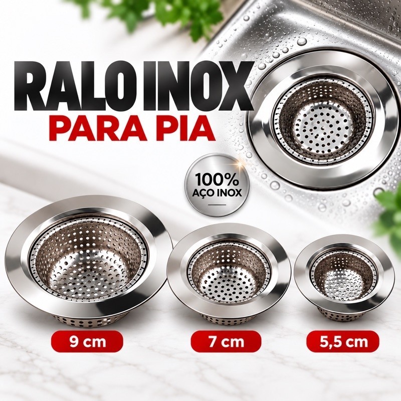 Ralo Inox Pia Cozinha Ralinho Filtro Cesto Anti Entupimento 5cm 7cm 9cm