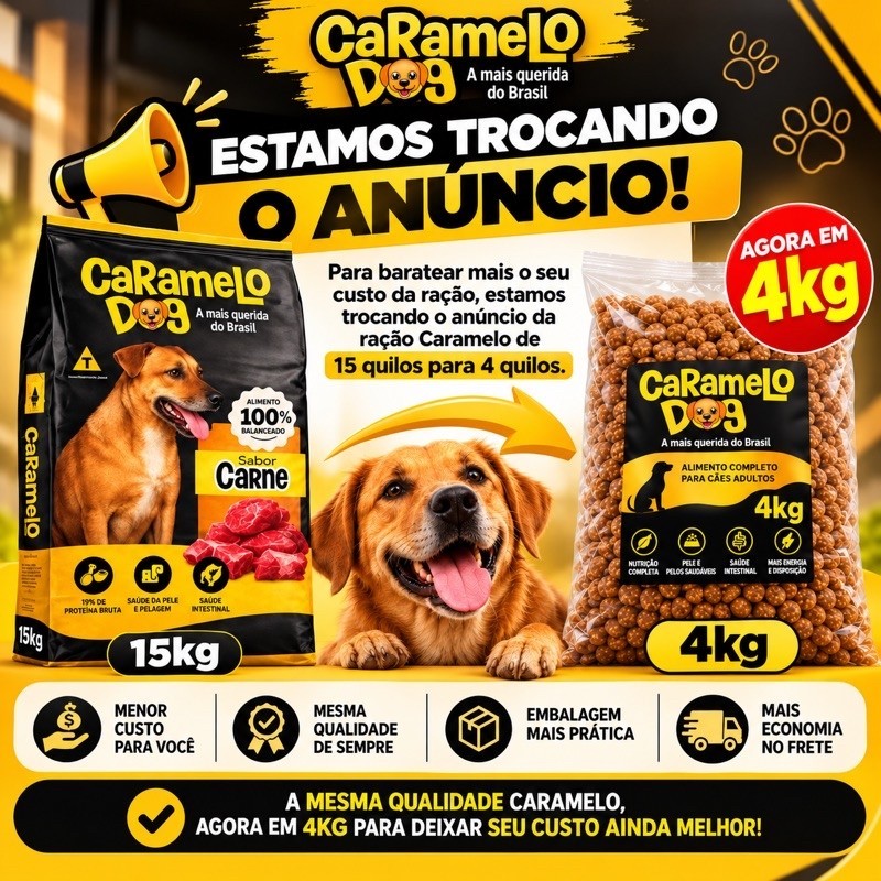 Ração para Cachorro Caramelo 4kg Nutrição Completa COM OMEGA 3 e 6