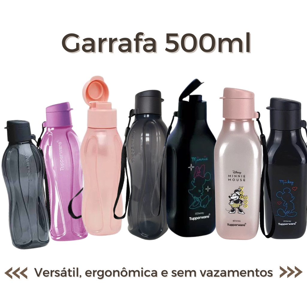Garrafa 500ml ecotupper Tupperware Original com cordinha rosa/lilás/preta/mickey/minnie/cinza ecológia e durável sem bpa