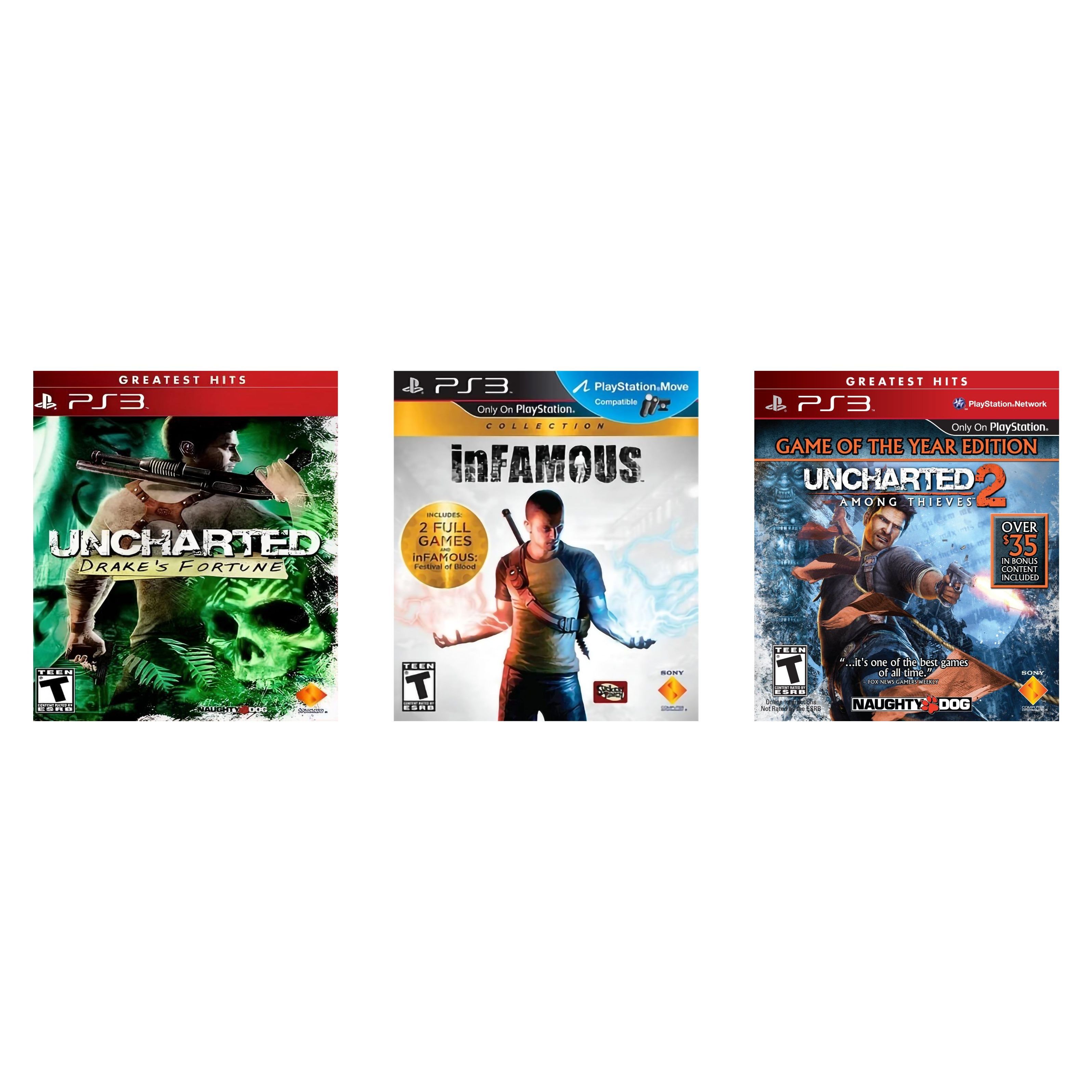 Kit PS3 Lacrados – Uncharted 1 + 2 + inFAMOUS 2 (Envelope USA)