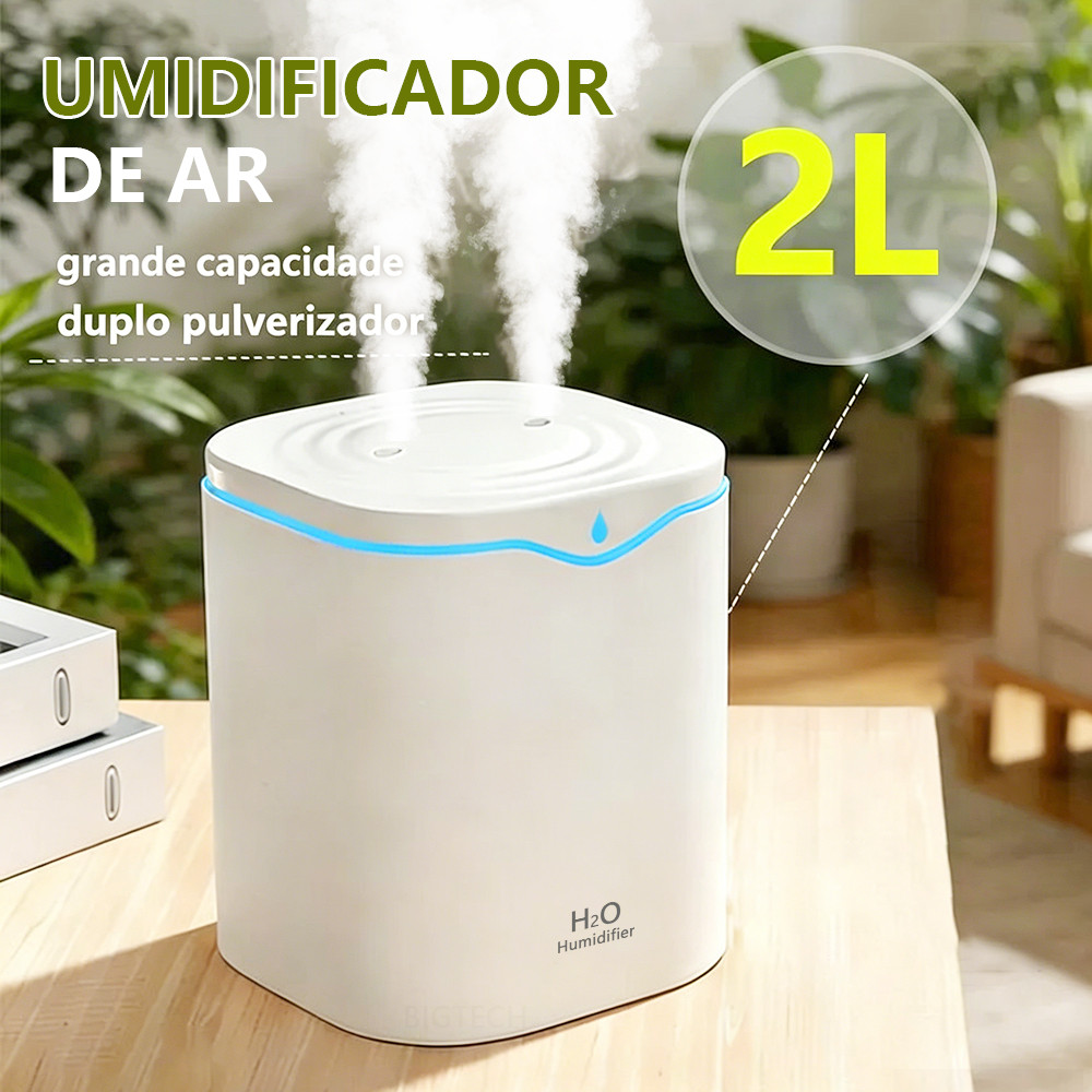 Umidificador De 2 Litros Com Purificador De Ar Silencioso Para Quarto E Escritório Em Três Cores Branco Rosa E Verde