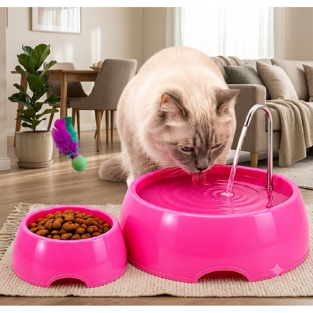 Kit Fonte Bebedouro BemPet 1200ml com Filtro + Comedouro 600ml + Brinquedo para Gatos
