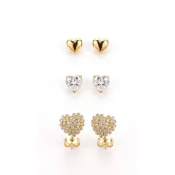 Trio Brincos Coração Banho Ouro 18K