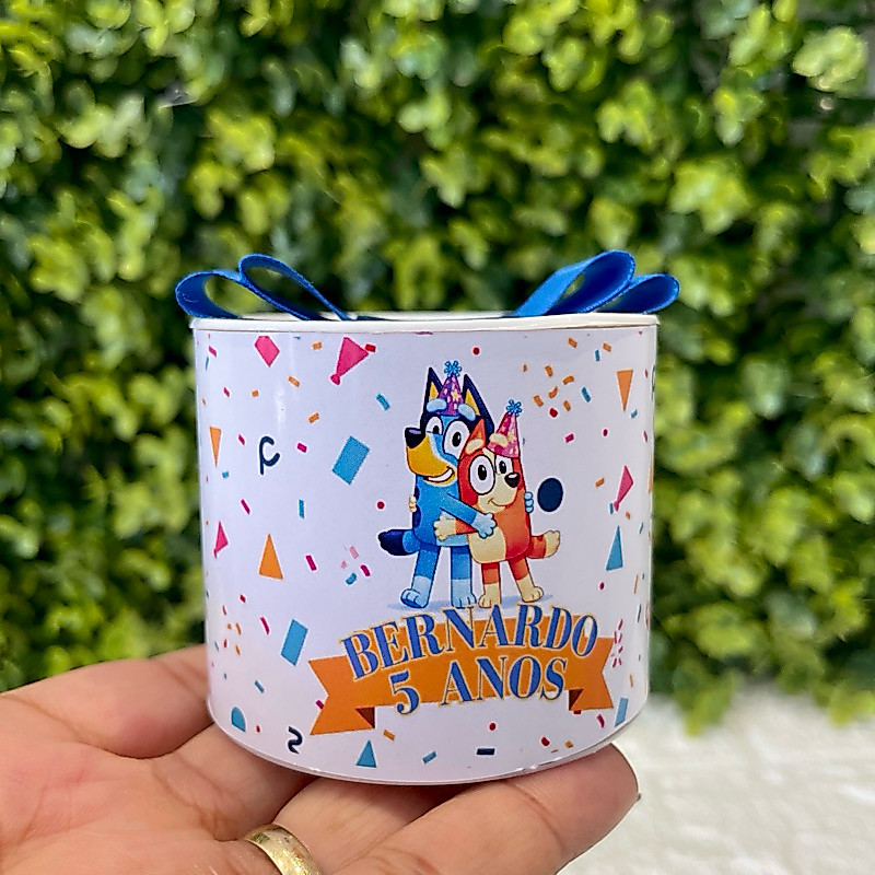 Kit Tubo Lata Personalizada Bluey e Bingo Lembrancinha Aniversário Lembrança Festa Infantil Bluey 5x6
