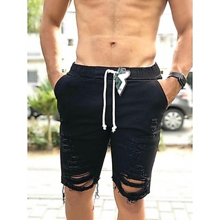 Bermuda jogger jeans Destroyer, bermuda jogger masculina, bermuda preta, Jeans colorida rasgadinha