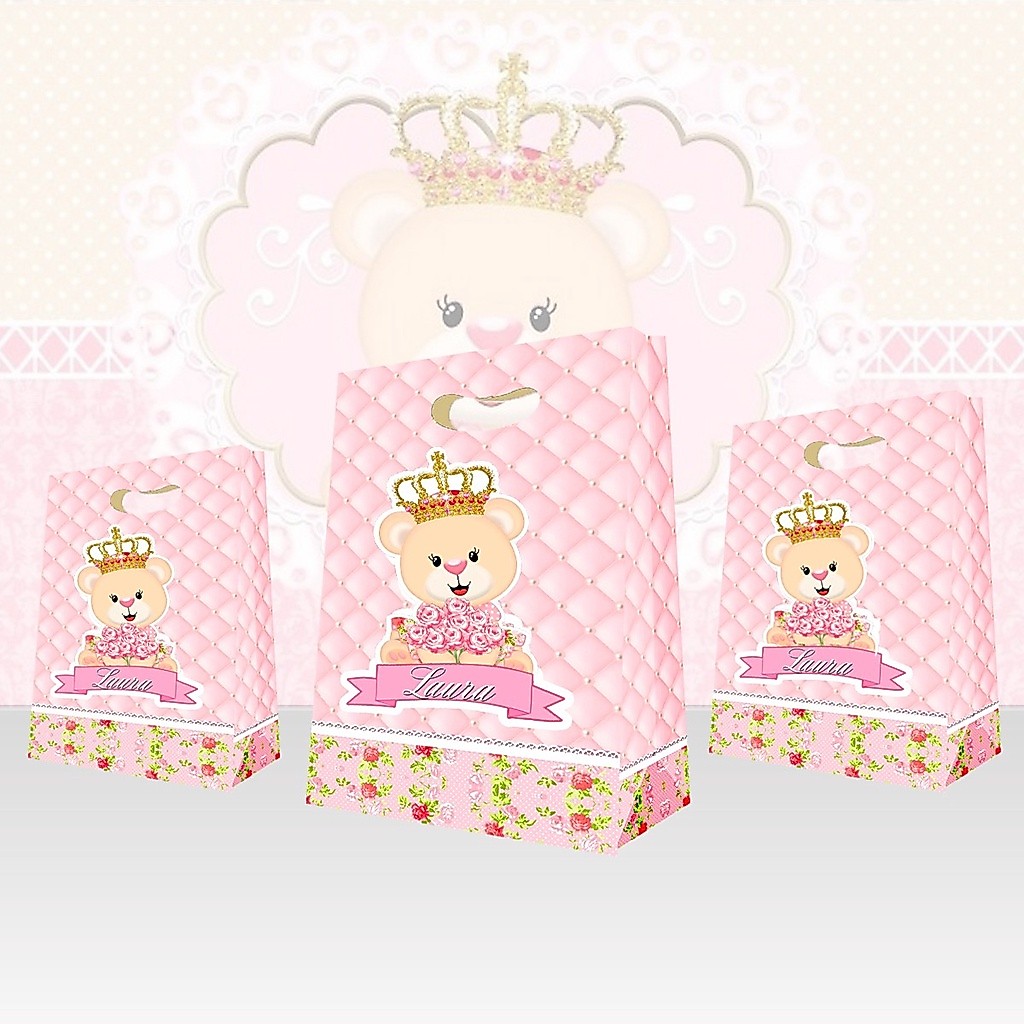 10 Sacolinhas Surpresa Ursinha Princesa Rosa Lembrancinhas Personalizadas Aniversário