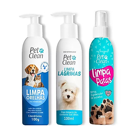 Kit Limpa Lagrimas Limpa Orelha Limpa Patas para Câes e Gato Pet Clean