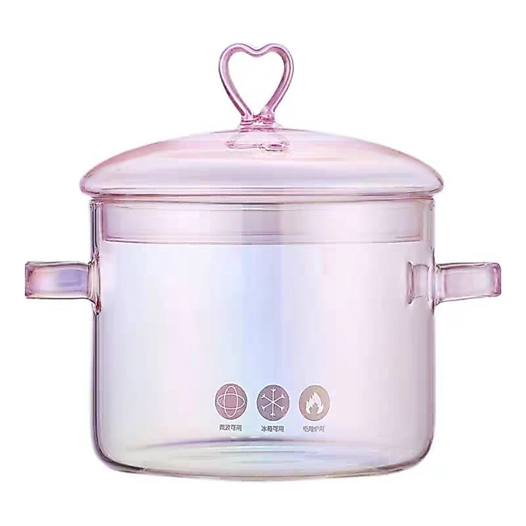 Panela De Vidro Rosa Furta-cor Panela Com Tampa 1.5l