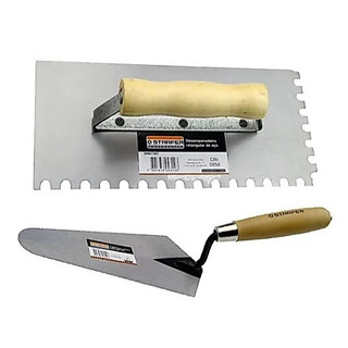 Kit Pedreiro Desempenadeira De Aço Dentada 12x25 + Colher De Pedreiro Nº8 Fertak Profissional Para Obra