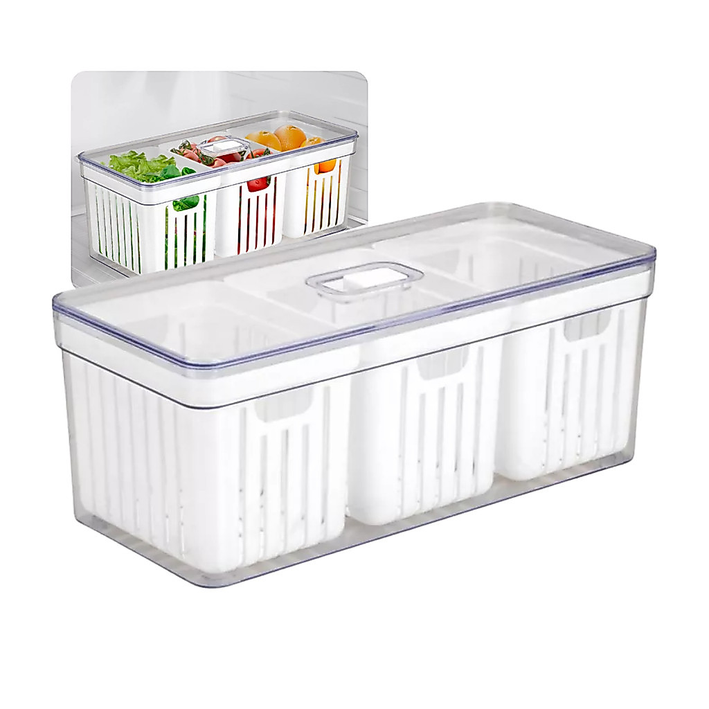 Organizador de Geladeira Quadrado 6,8 Litros C/ 3 Cestos Multiuso Alimentos Verduras Potes de Salada