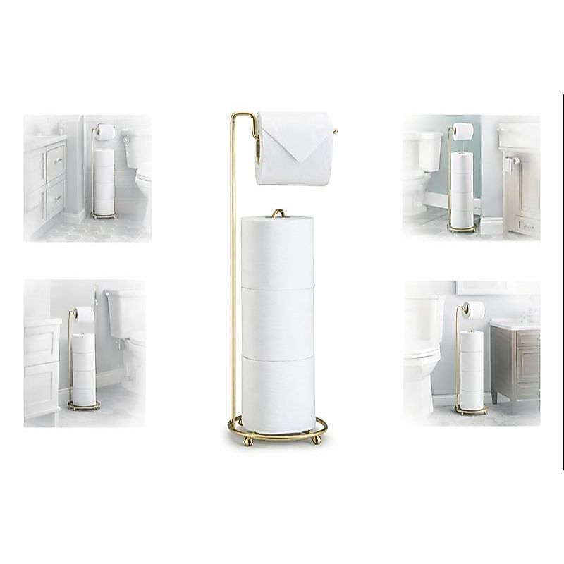 Suporte Porta Papel Higiênico 4 Rolos De Chão Banheiro Dourado
