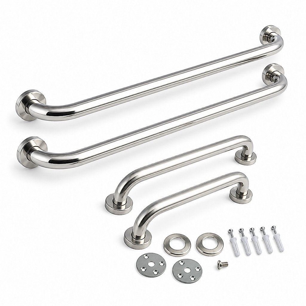 Kit 4 Barras de Apoio Lorben em Inox para Banheiro Vaso Sanitário 40 e 60cm Deficiente Idoso
