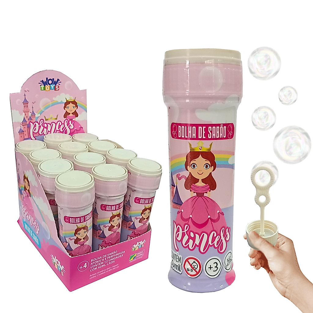 Kit 12 Bolha De Sabão Princesas 60ml Lembrancinha de aniversário infantil bolinha sacolinha surpresa