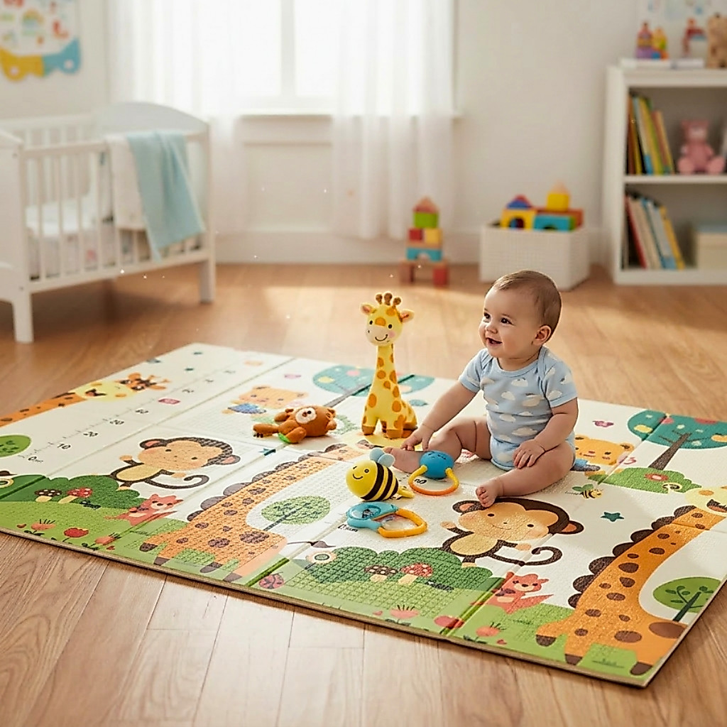 Tapete Tatame Infantil Dobrável Dupla Face 180x120cm 8mm Macio Educativo Divertido Atividade