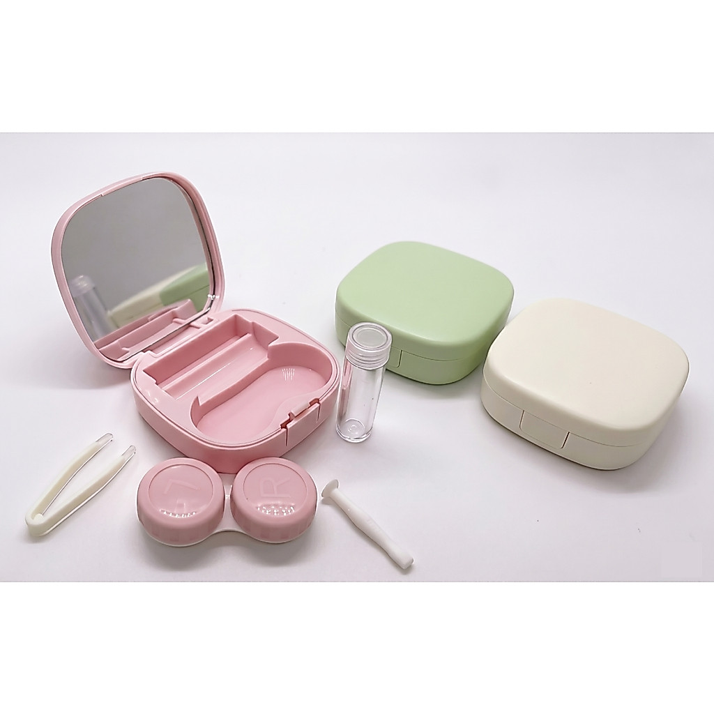 Estojo Case Para Lentes De Contato Com Espelho Mini Frasco Ventosa Pinça Completo De Bolsa Portatil