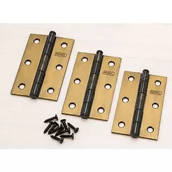 Kit 3 Dobradiças 3,5 Porta Janela Madeira Merkel Cartela Ouro Velho Com Parafusos