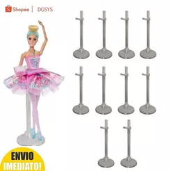 Kit 10 Suportes Transparentes Pedestal Para Bonecas E Bonecos Expositor Ajustável