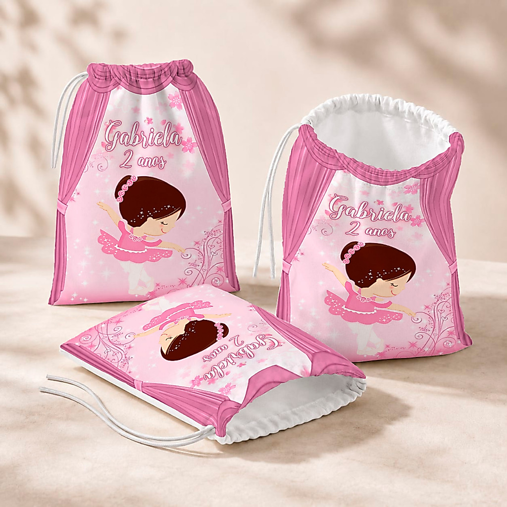 20 Sacolinhas Personalizada Festa Infantil 18x26 Aniversário Lembrancinha Bailarina M1