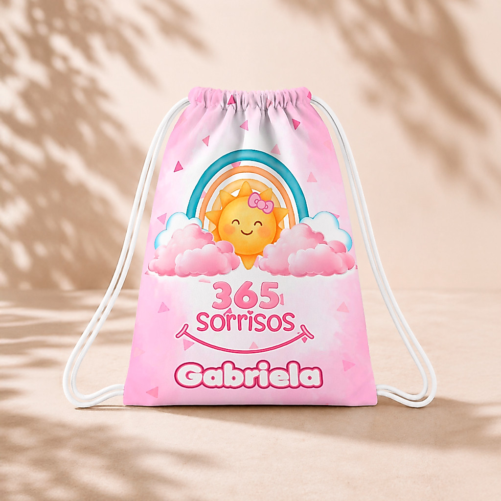 10 Mochila Personalizada Infantil 18x26 Sacolinhas Surpresa Festa Aniversário Lembrancinha 365 Sorrisos Rosa