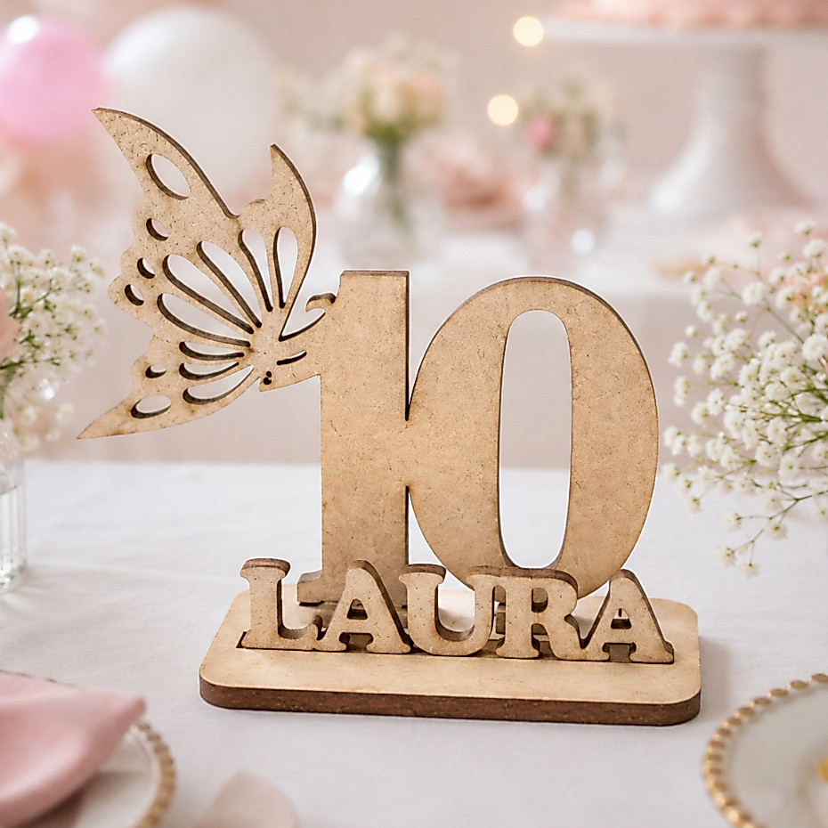 Kit Centro de Mesa Personalizado MDF Lembrancinha Aniversário Tema Borboleta