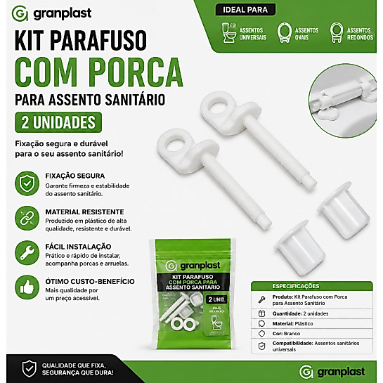 Kit Parafuso com Porca para Assento Sanitário 2 Unidades Granplast